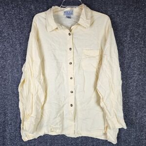 Real Comfort Shirt Womens 1XL Linen Button-Down Pale Yellow Relaxed EUC